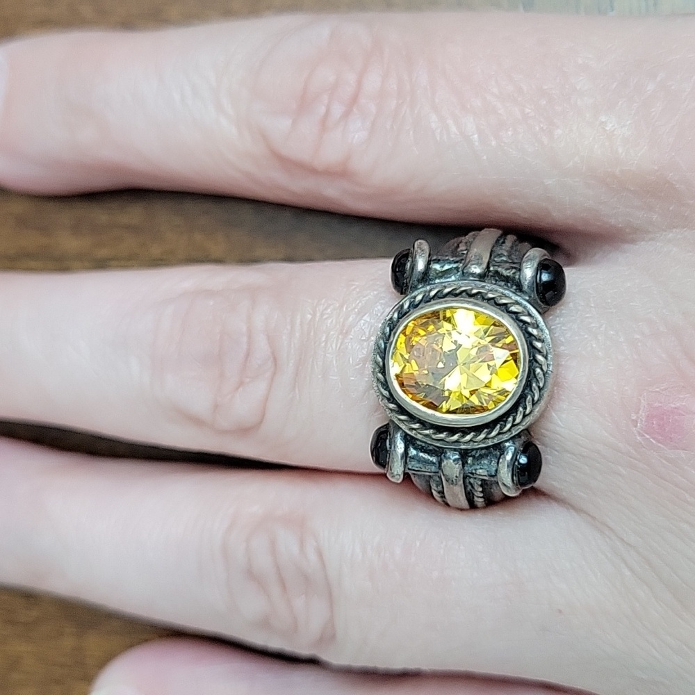 Sterling silver ring with citrine and onyx stones